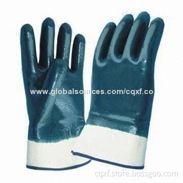 Nitrile Safety Gloves with Safety Cuff, Jersey/Interlock Lining